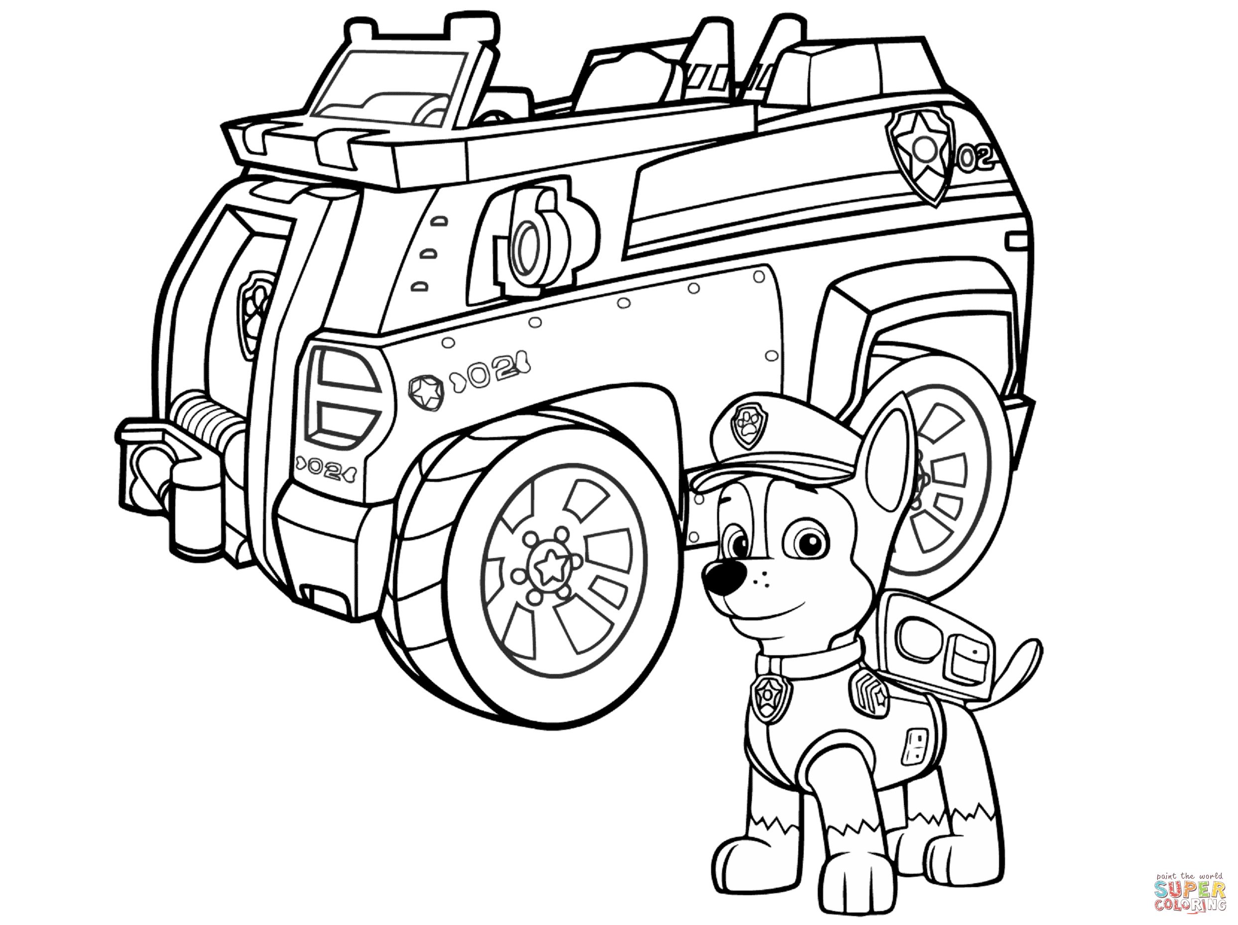 Paw Patrol Chase Police Car Coloring Page Free Printable