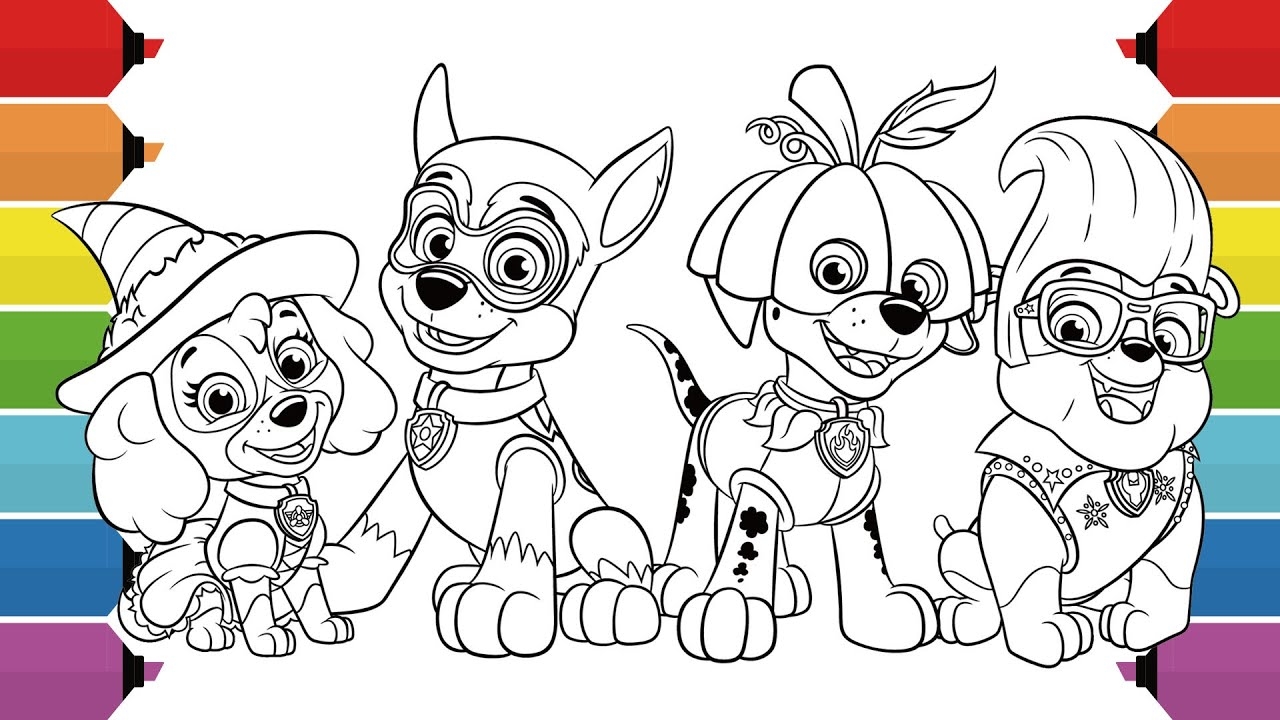 PAW Patrol Halloween Coloring Page Chase Marshall Skye Rubble Rescue Pups YouTube