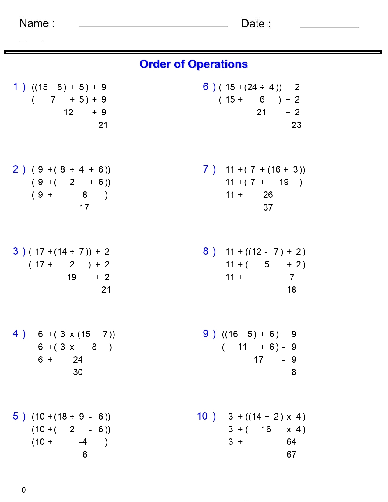 PEMDAS Problems Order Of Operations Worksheets Basic With Nested Parentheses Made By Teachers PEMDAS Problems Order Of Operations Worksheets Basic With Nested Parentheses Made By Teachers