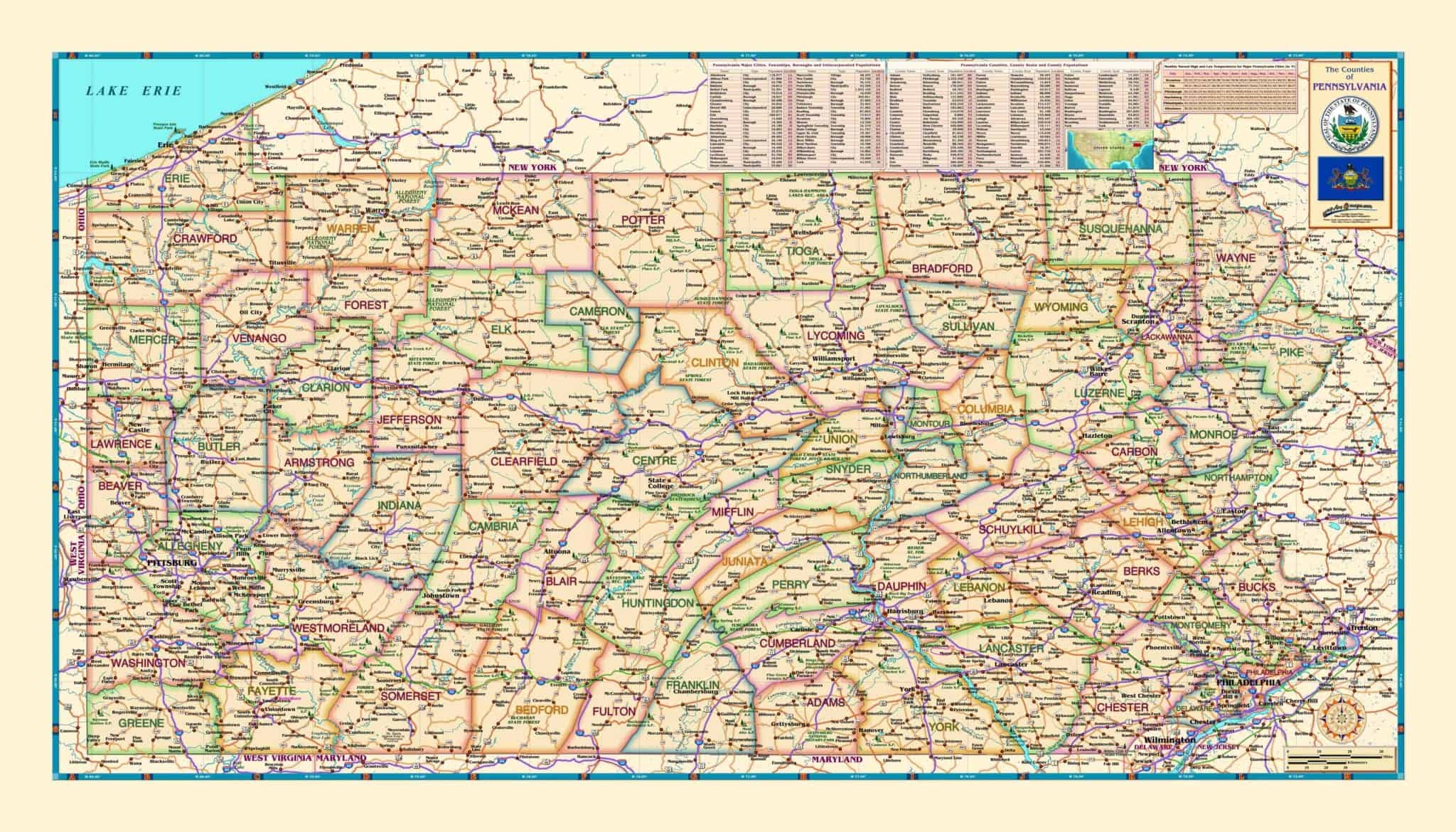 Pennsylvania Counties Wall Map By Compart 67 Counties Pennsylvania Counties Wall Map By Compart 67 Counties