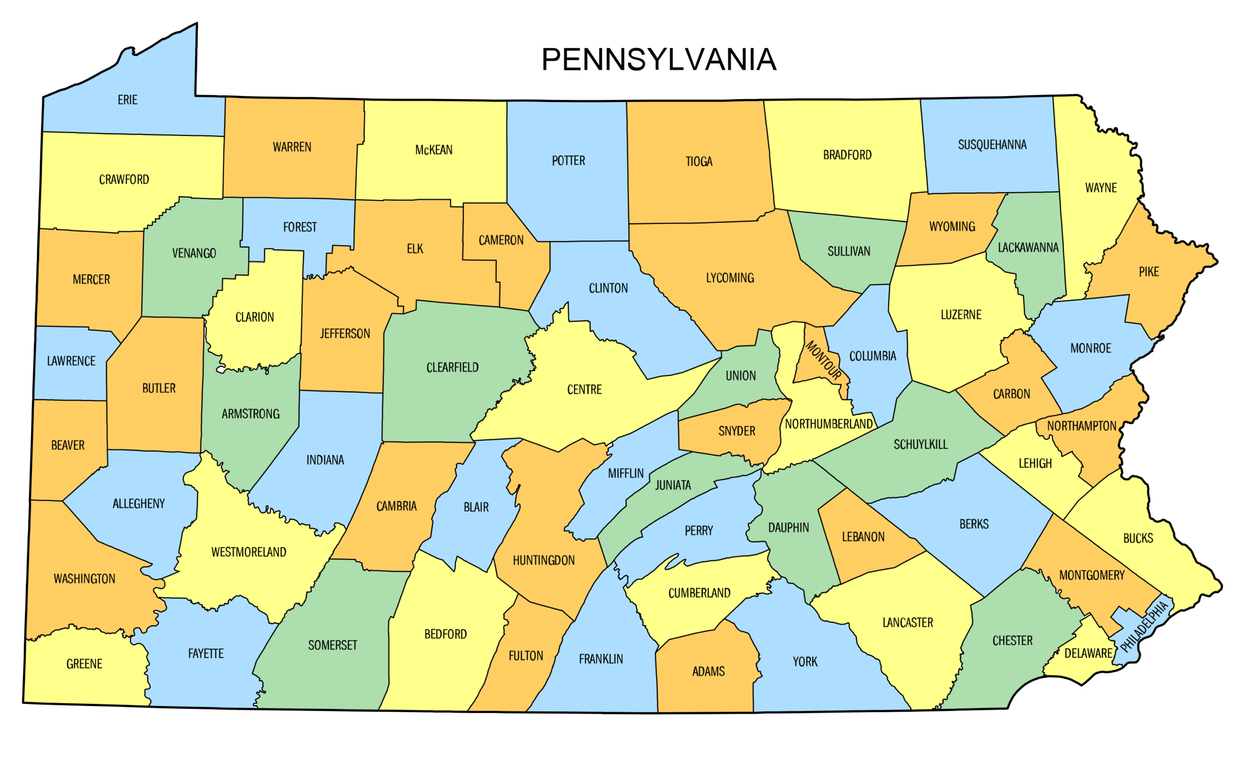 Pennsylvania county map colored 000000 1 Genealogical Society Of Pennsylvania Pennsylvania county map colored 000000 1 Genealogical Society Of Pennsylvania