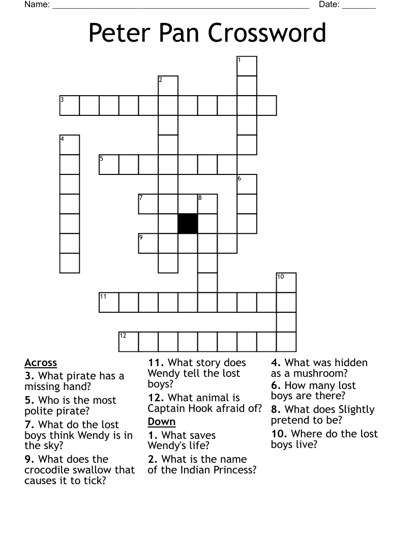 Peter Pan Crossword WordMint