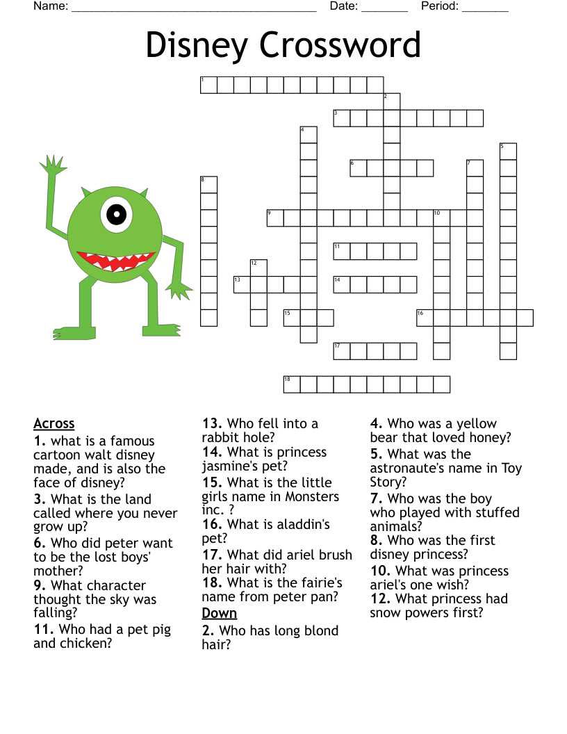 Peter Pan Crossword WordMint