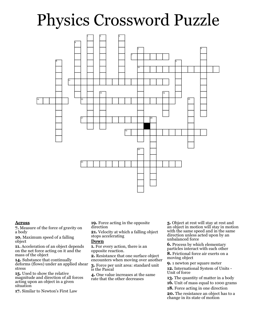 Physics Crossword Puzzle WordMint Physics Crossword Puzzle WordMint