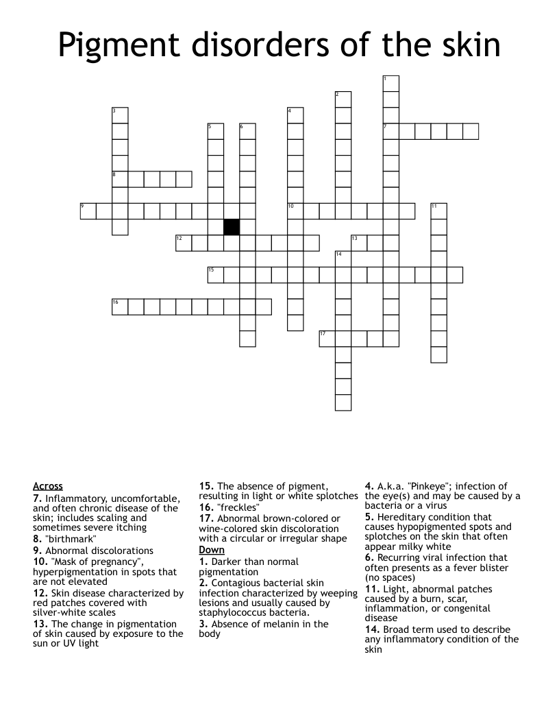 Pigment Disorders Of The Skin Crossword WordMint