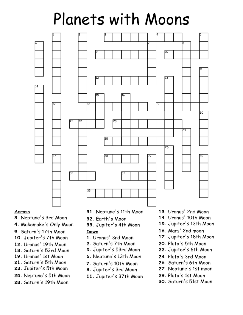 Planets With Moons Crossword WordMint Planets With Moons Crossword WordMint