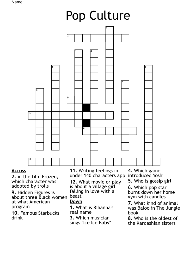 Pop Culture Crossword WordMint