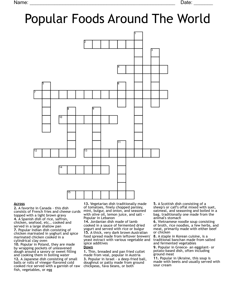 Popular Foods Around The World Crossword WordMint