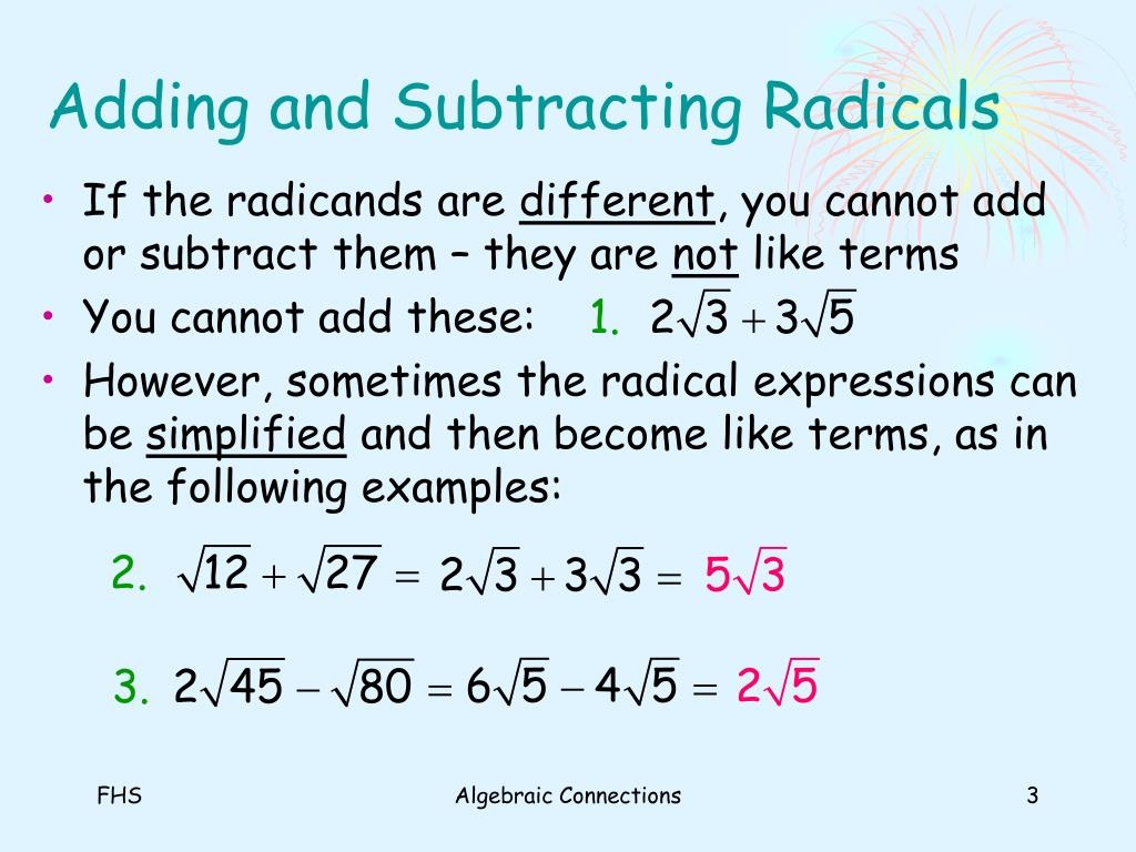adding and subtracting radicals adding and subtracting radicals