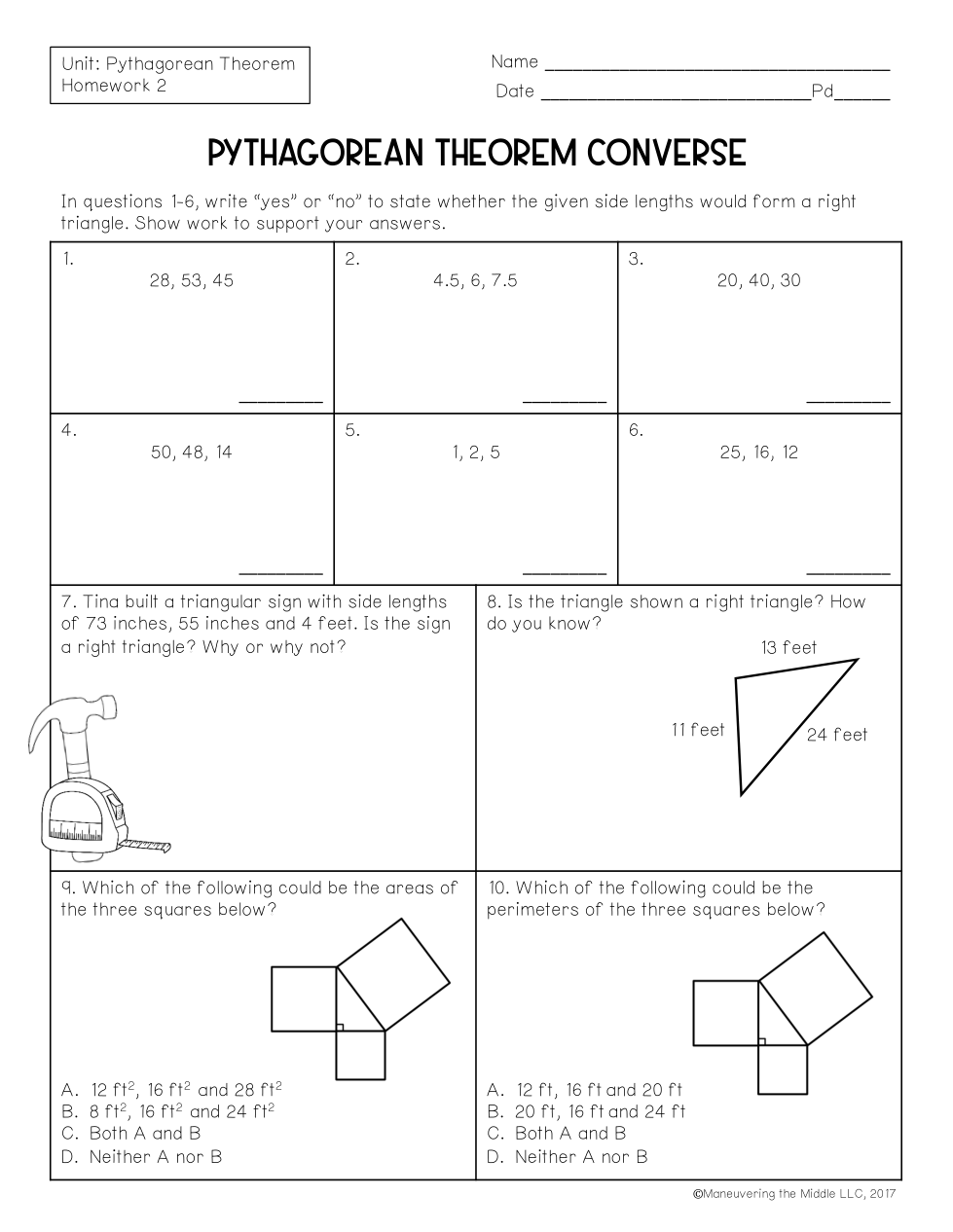 Practice MTM Pythagorean Theorem Converse HW 2 Erica Melle Library Formative Practice MTM Pythagorean Theorem Converse HW 2 Erica Melle Library Formative