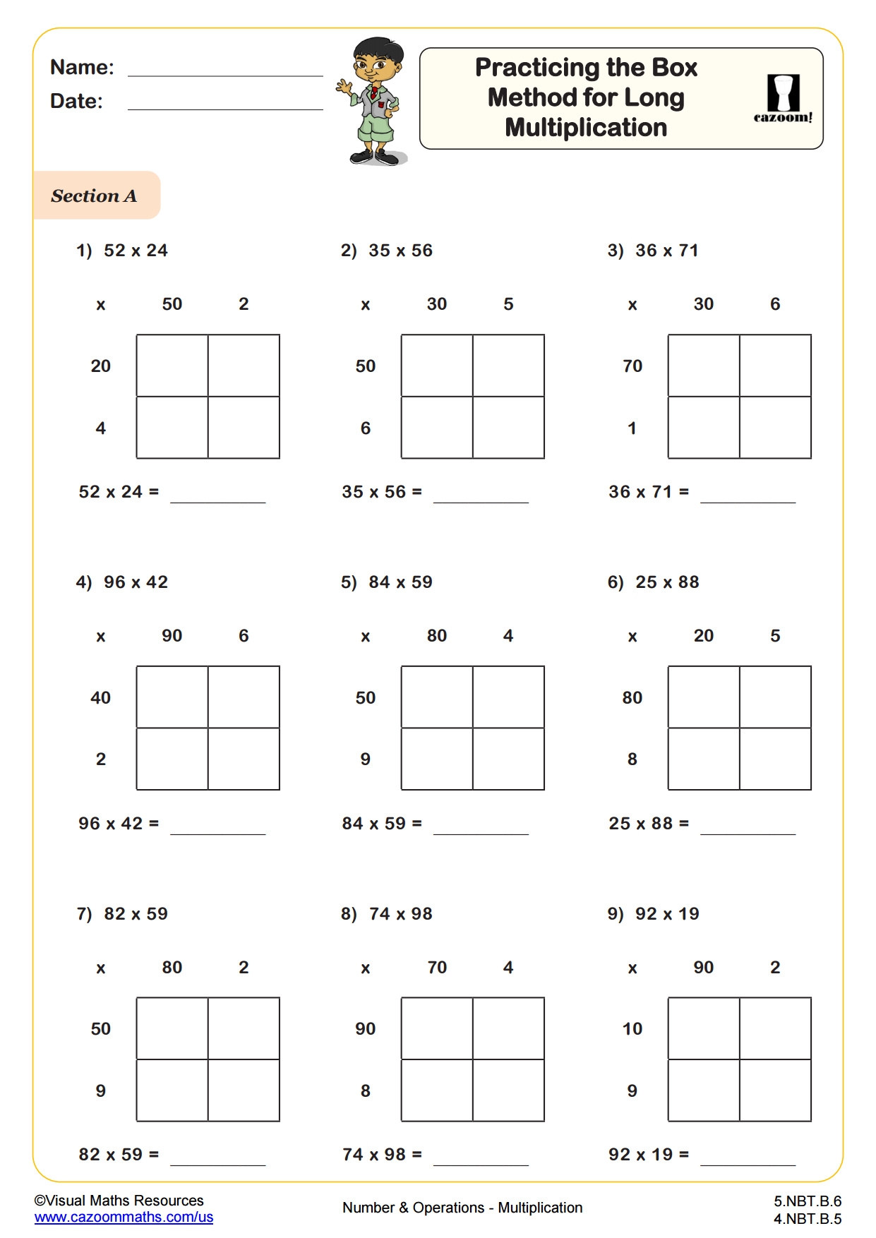 Practicing The Box Method For Long Multiplication Fun And Engaging 5th Grade PDF Worksheets Practicing The Box Method For Long Multiplication Fun And Engaging 5th Grade PDF Worksheets