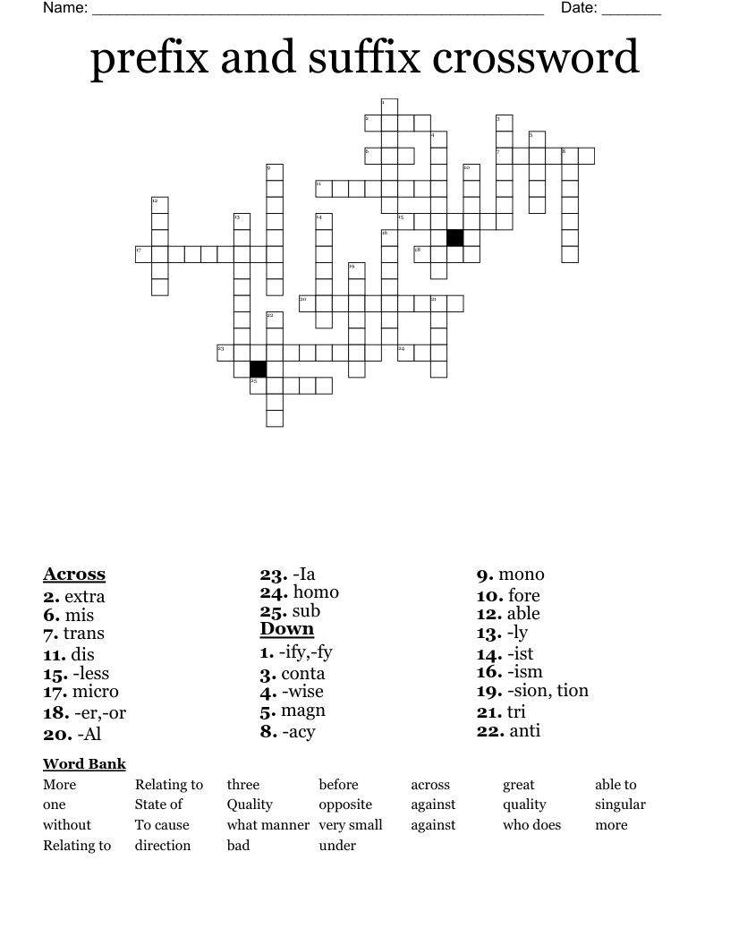 Prefix And Suffix Crossword WordMint