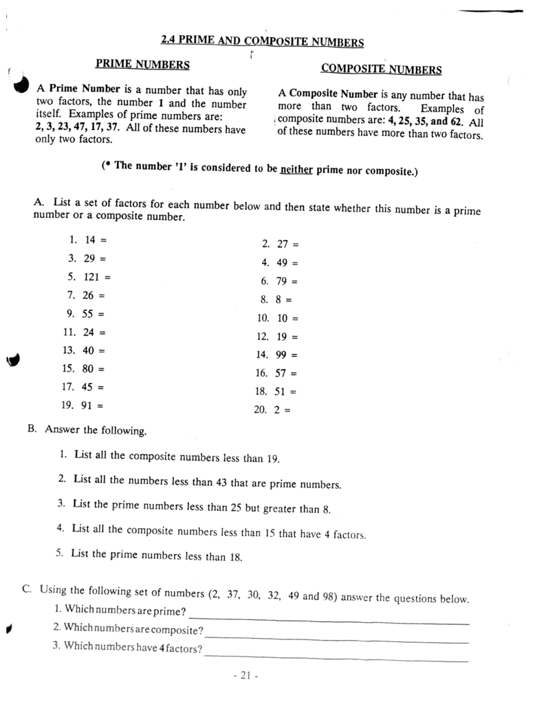 prime composite numbers worksheet