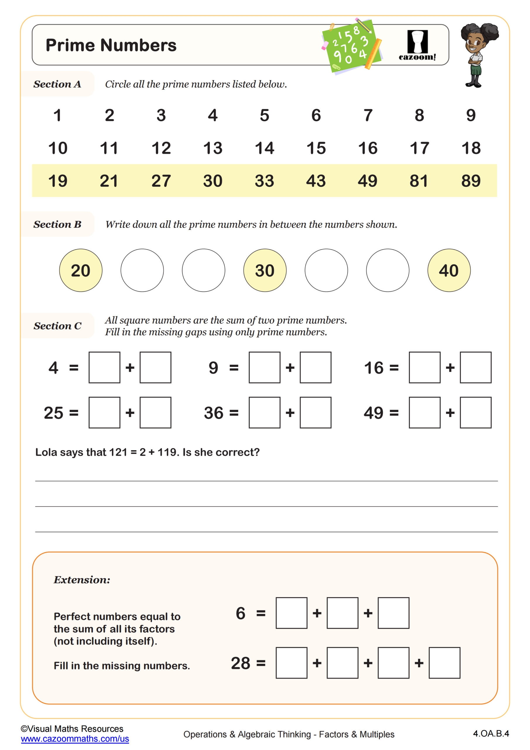 Prime Numbers 4th Grade PDF Operations And Algebraic Thinking Worksheets