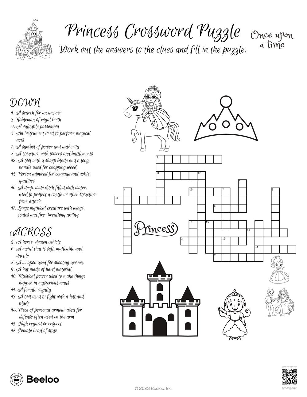 Princess Crossword Puzzle Beeloo Printable Crafts And Activities For Kids