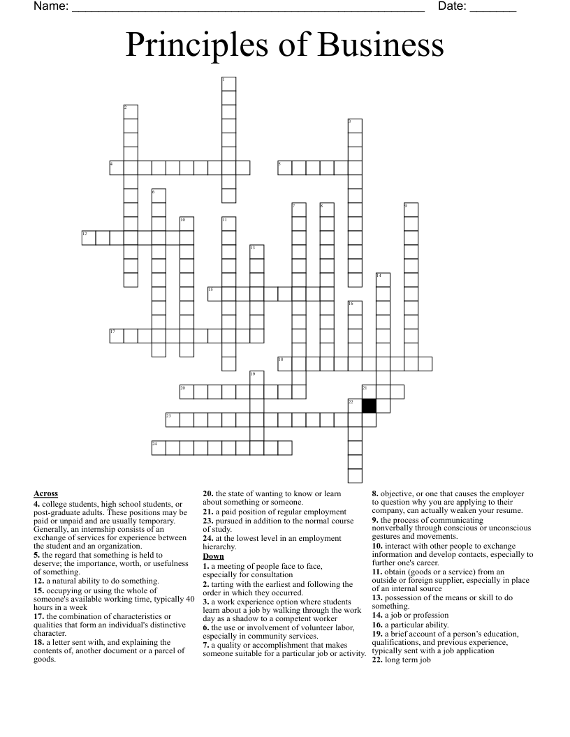 Principles Of Business Crossword WordMint