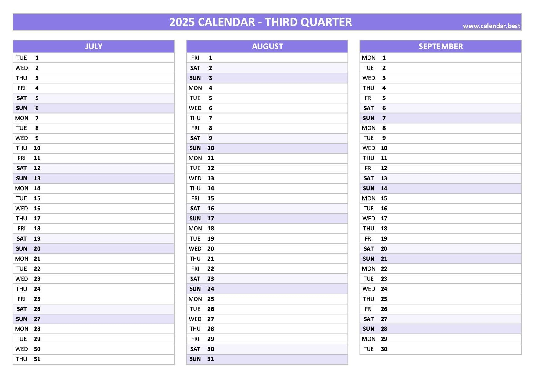 Printable 3rd Quarter 2025 Calendar Printable 3rd Quarter 2025 Calendar