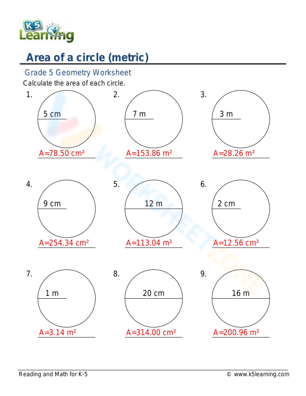 Printable 5th Grade Circles Worksheets Download