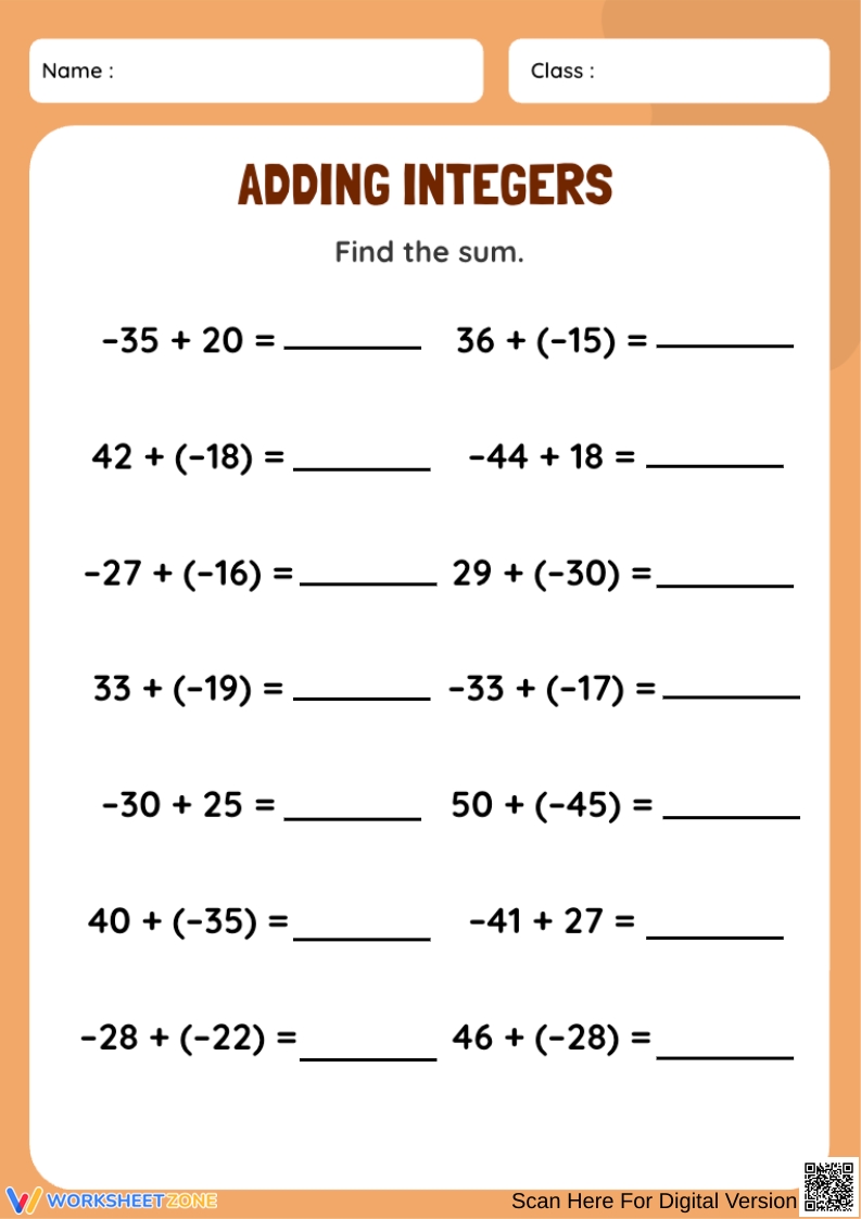 Printable 6th Grade Integers Worksheets Printable 6th Grade Integers Worksheets