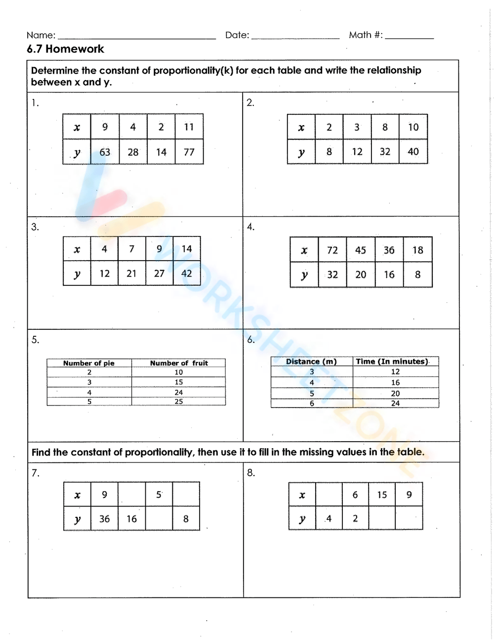 Printable 7th Grade Constant Of Proportionality Worksheets