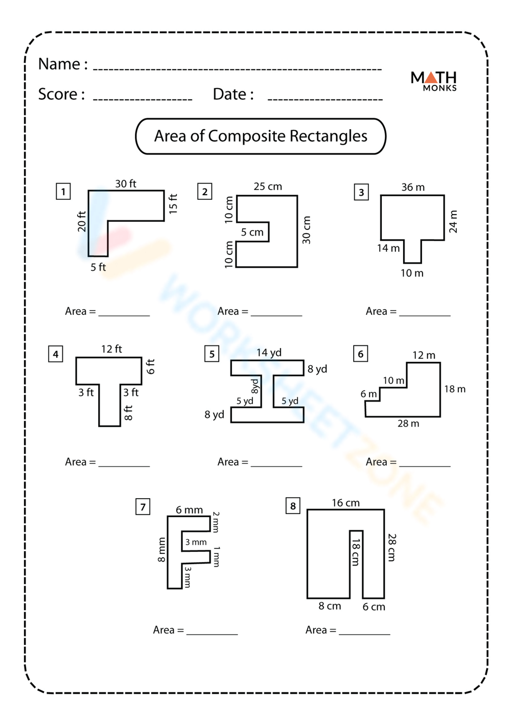 area of composite figures worksheet