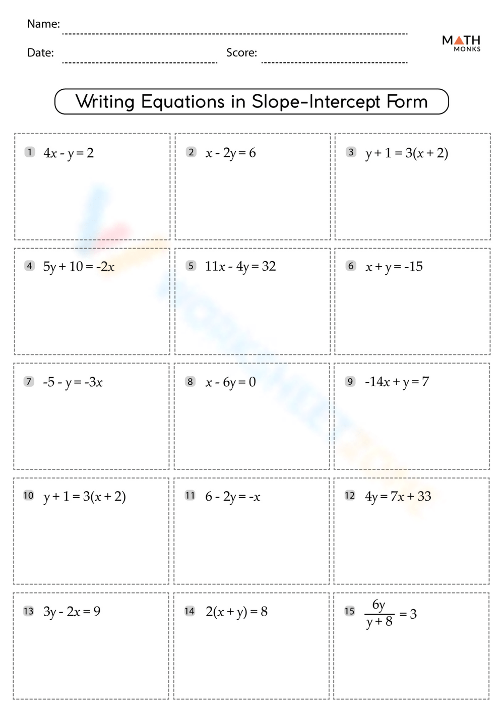 Printable 8th Grade Slope Intercept Form Y mx b Worksheets Printable 8th Grade Slope Intercept Form Y mx b Worksheets