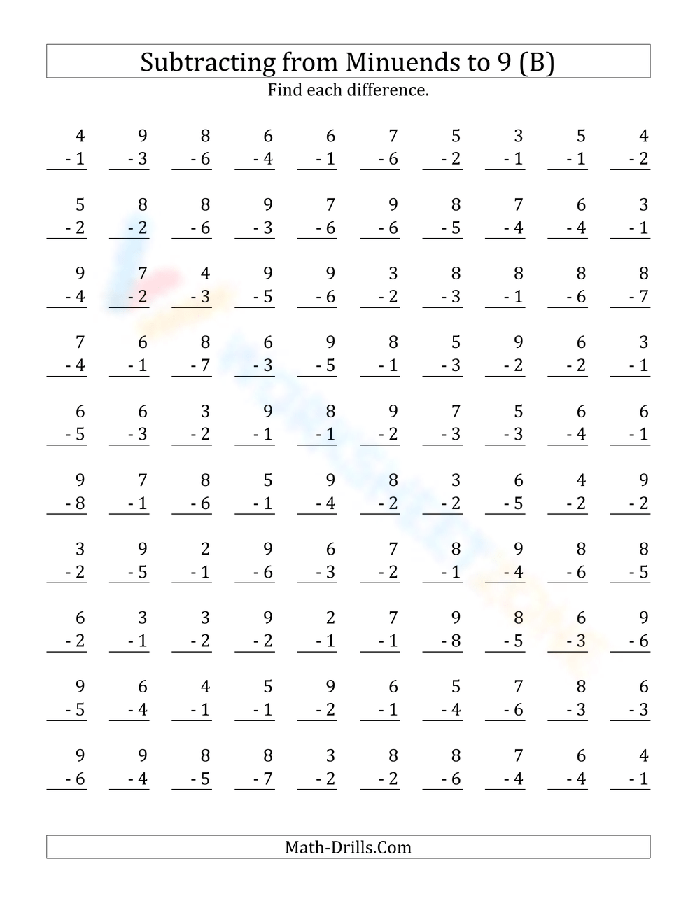 single digit subtraction worksheets single digit subtraction worksheets