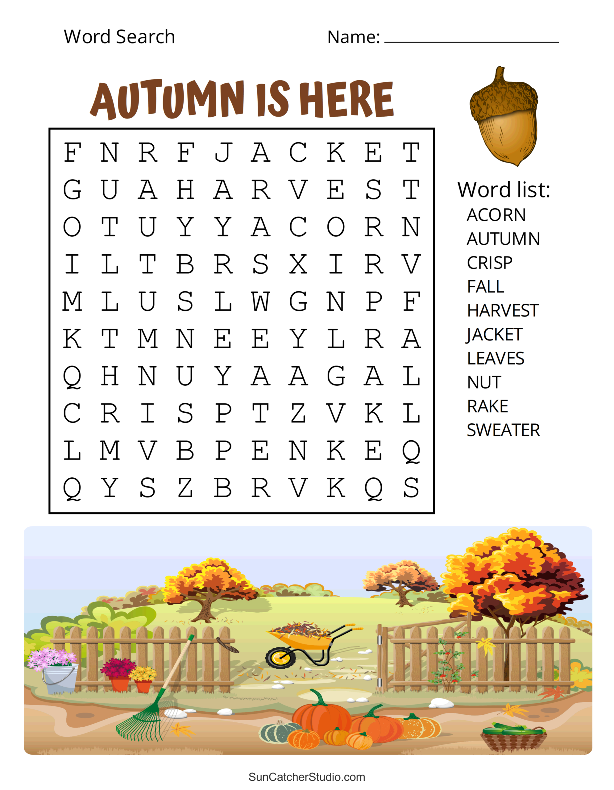 free autumn word search