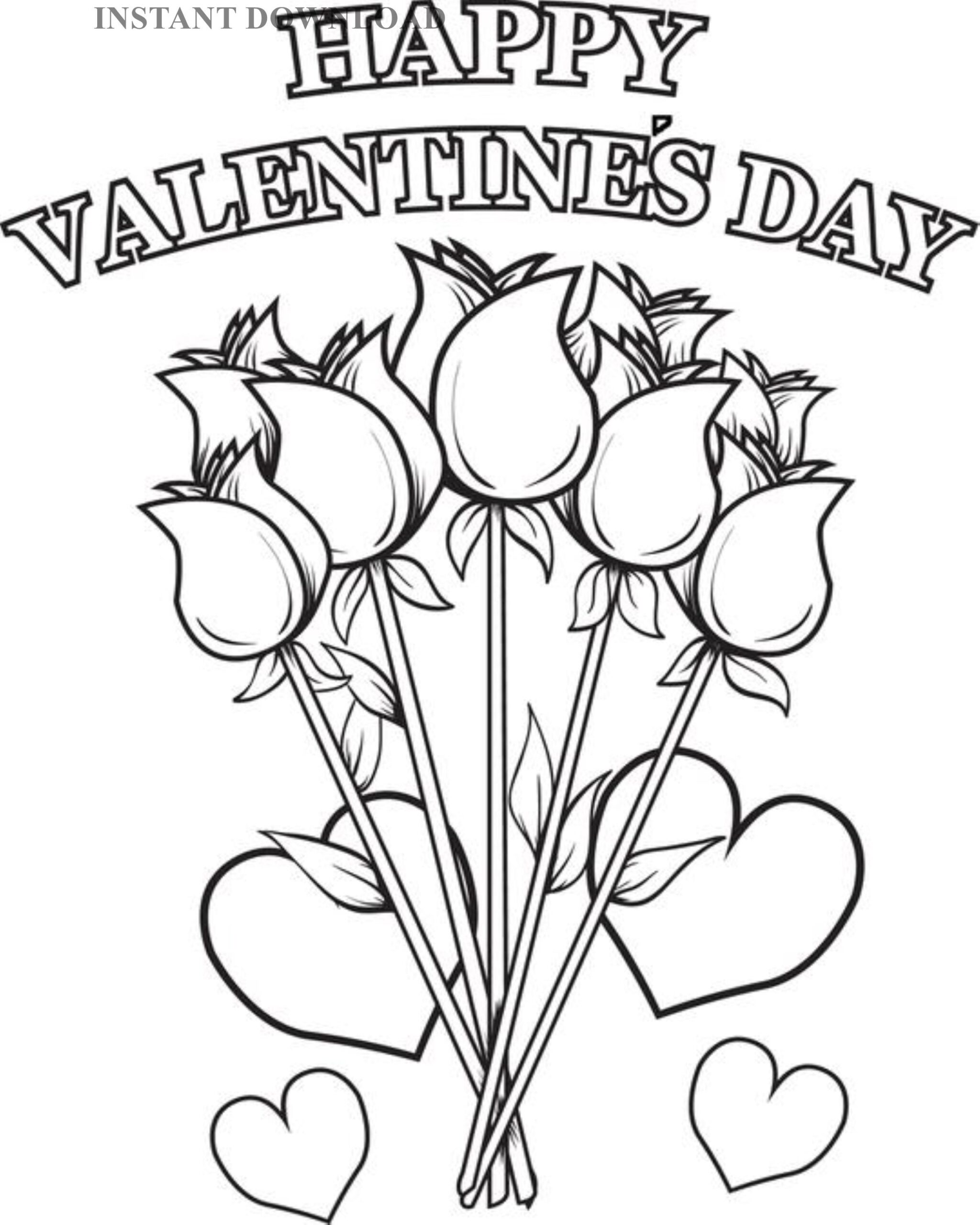 Printable Hearts And Flowers Valentine Coloring Sheet instant Download digital File 8 X 10 Printable Valentine adult Coloring Download Etsy