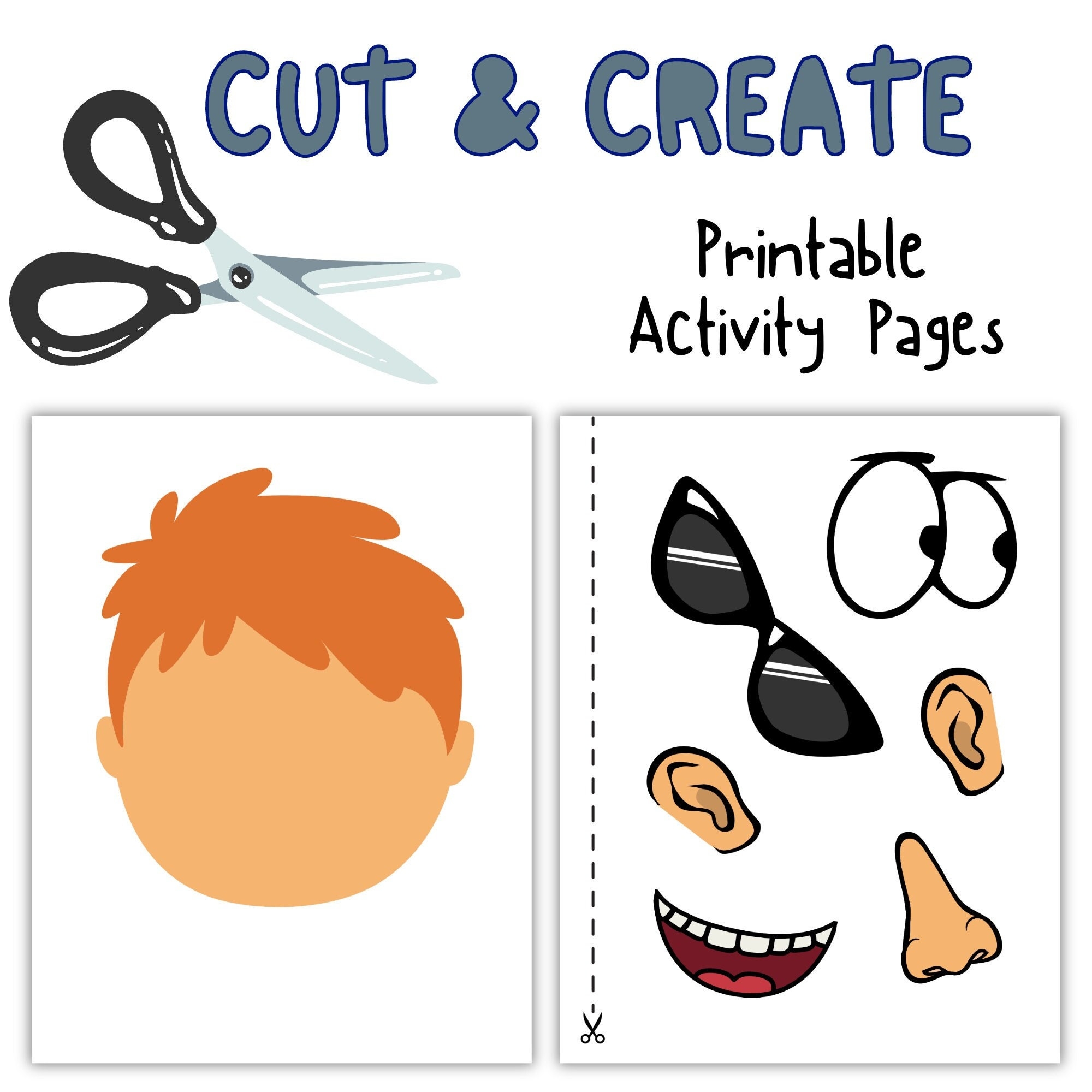 Printable Interactive Fun Engaging Cut And Paste Boy Face Project For Kids Etsy Printable Interactive Fun Engaging Cut And Paste Boy Face Project For Kids Etsy