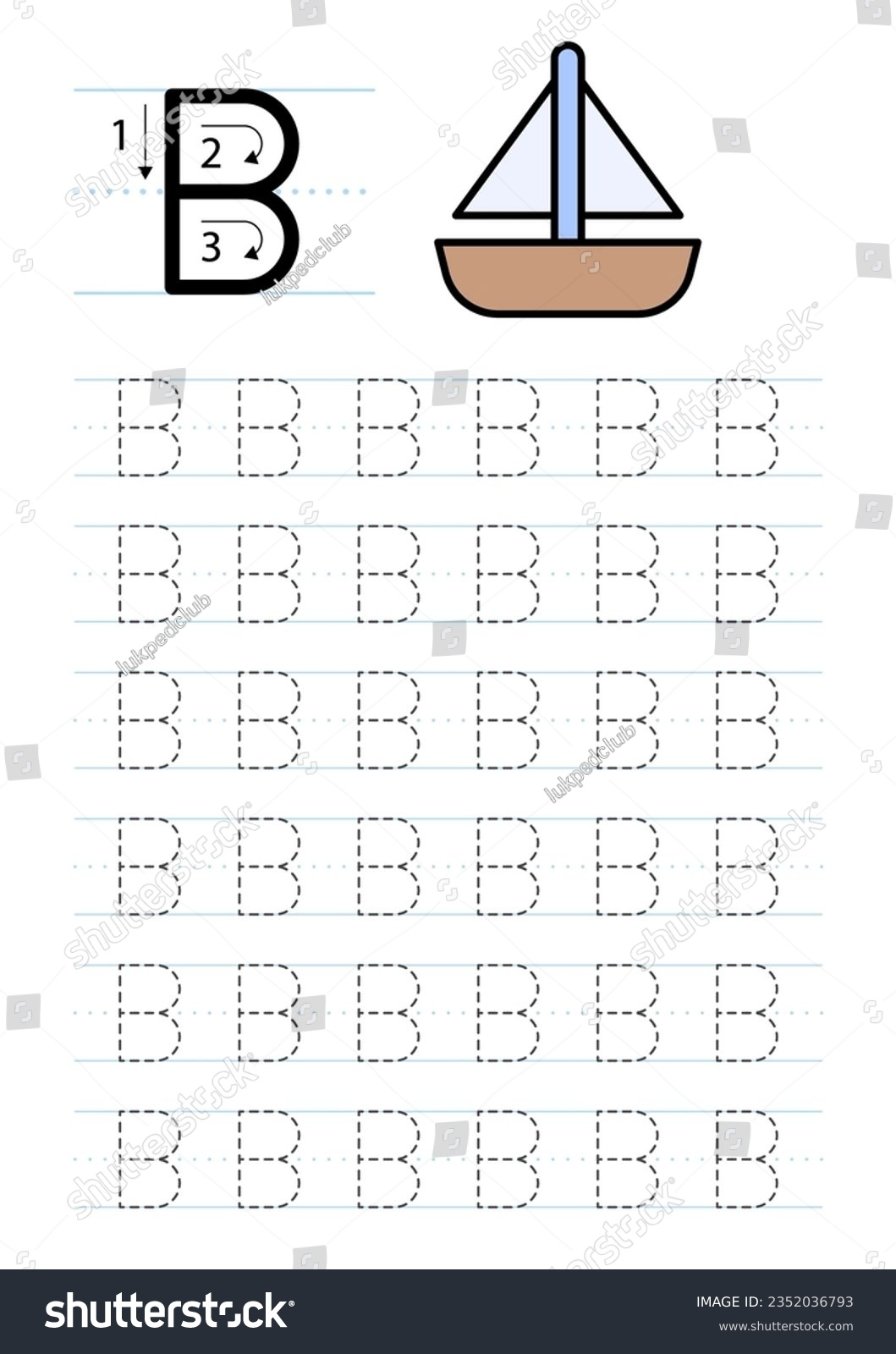 Printable Letter B Alphabet Tracing Worksheet Stock Vector Royalty Free 2352036793 Shutterstock