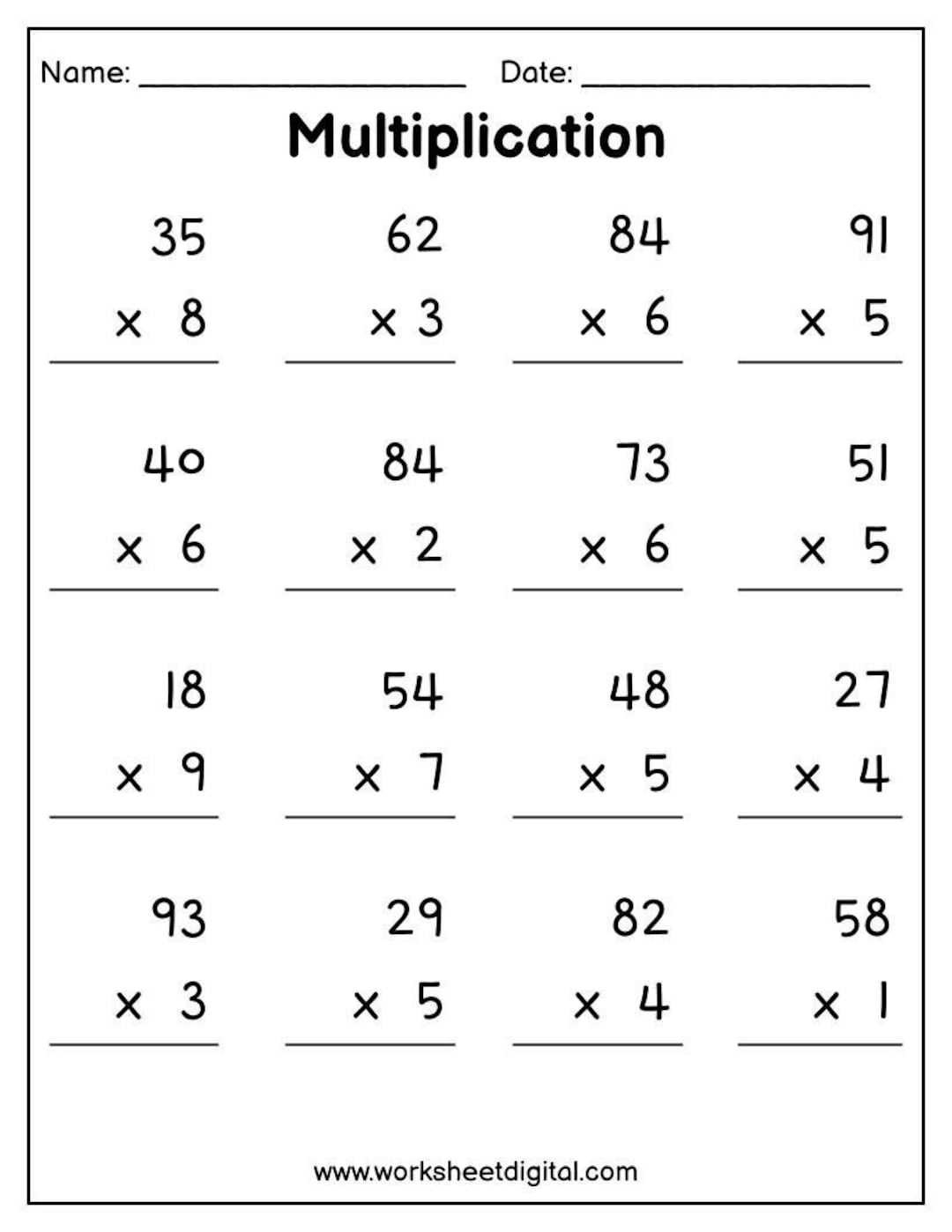 Printable Multiplication Worksheets 2 Digit X 1 Digit PDF Etsy Israel Printable Multiplication Worksheets 2 Digit X 1 Digit PDF Etsy Israel