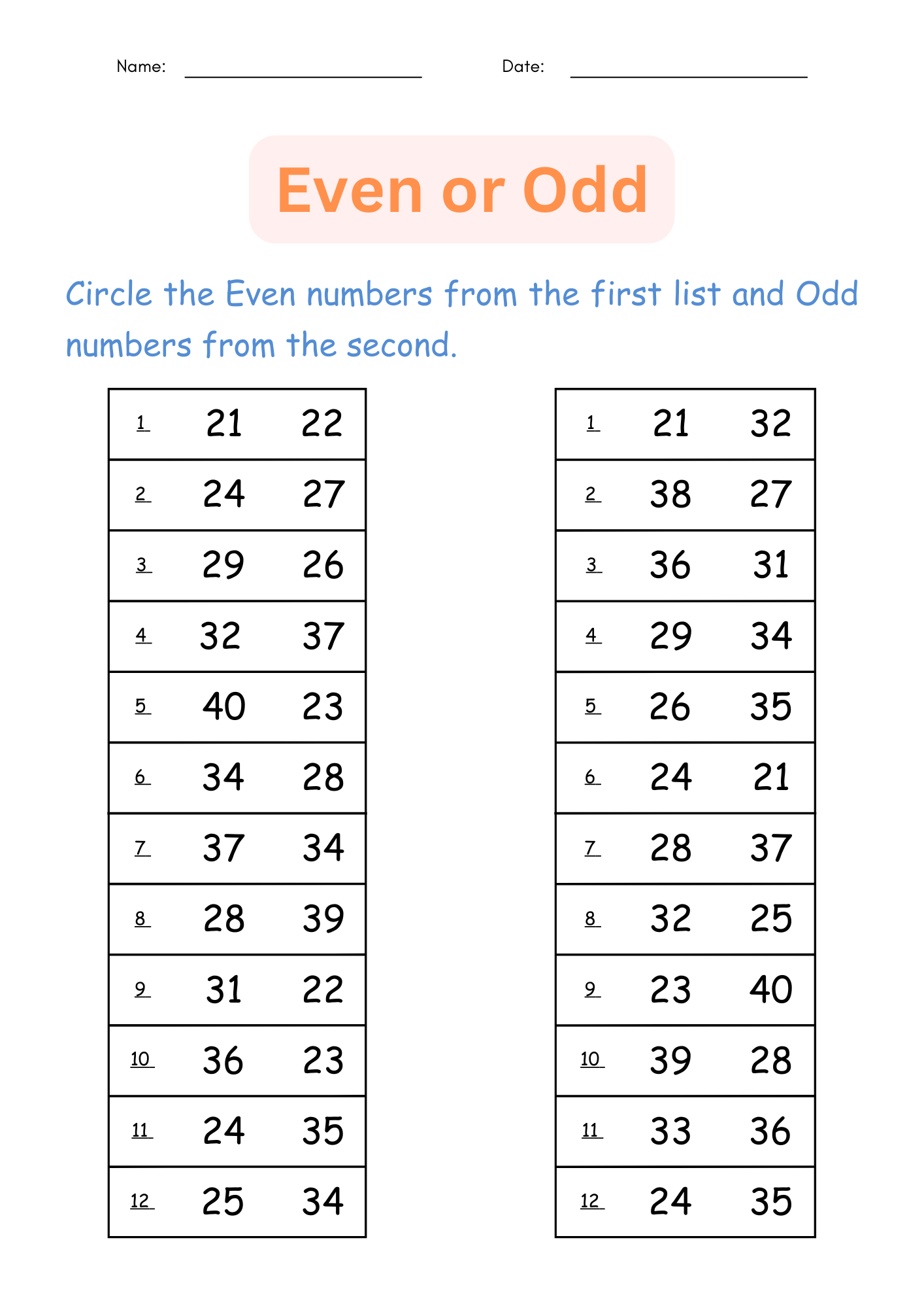 Printable Odd And Even Numbers Worksheet Odd And Even Digital For Grade 1 2 Made By Teachers