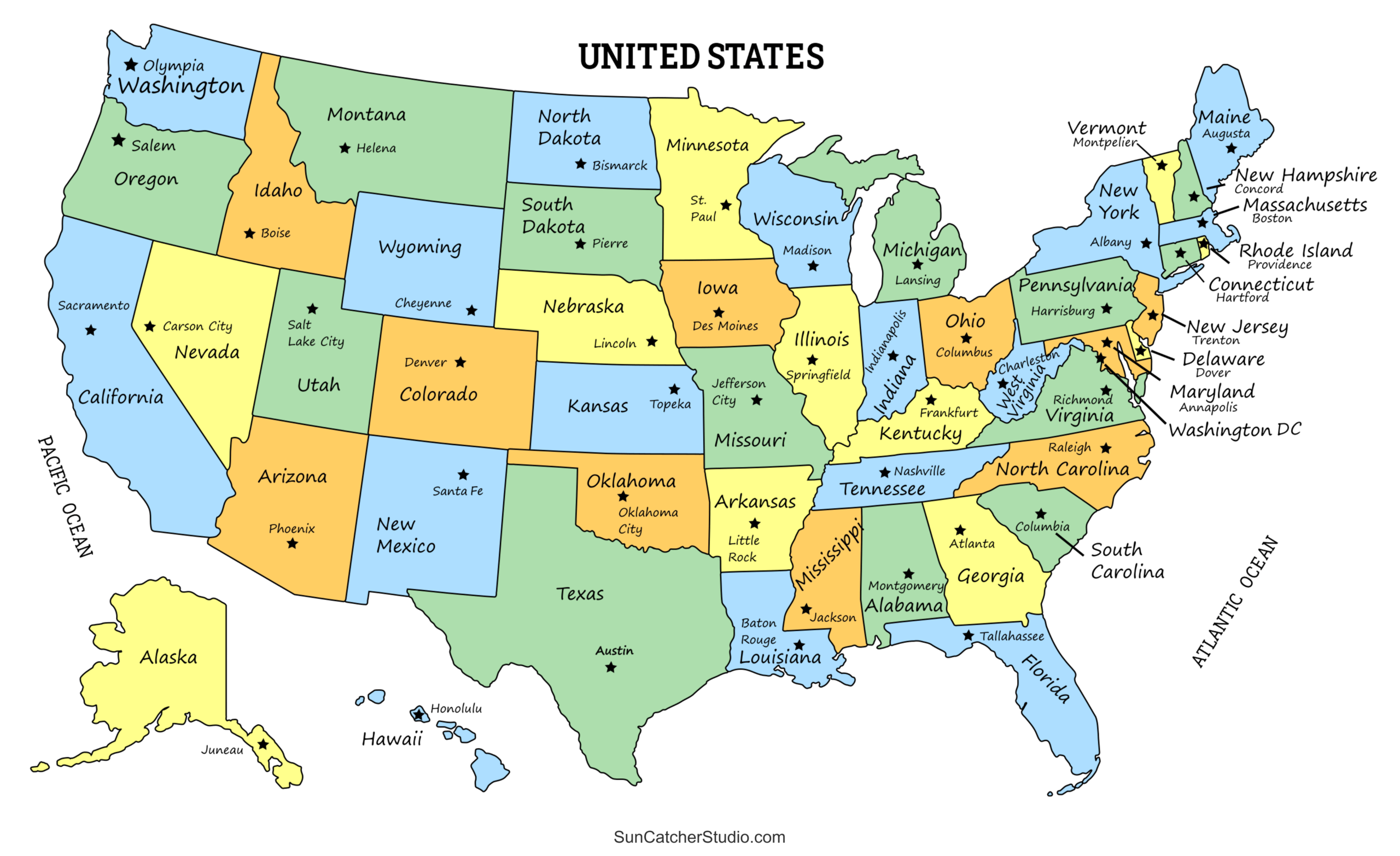 usa map states with capitals