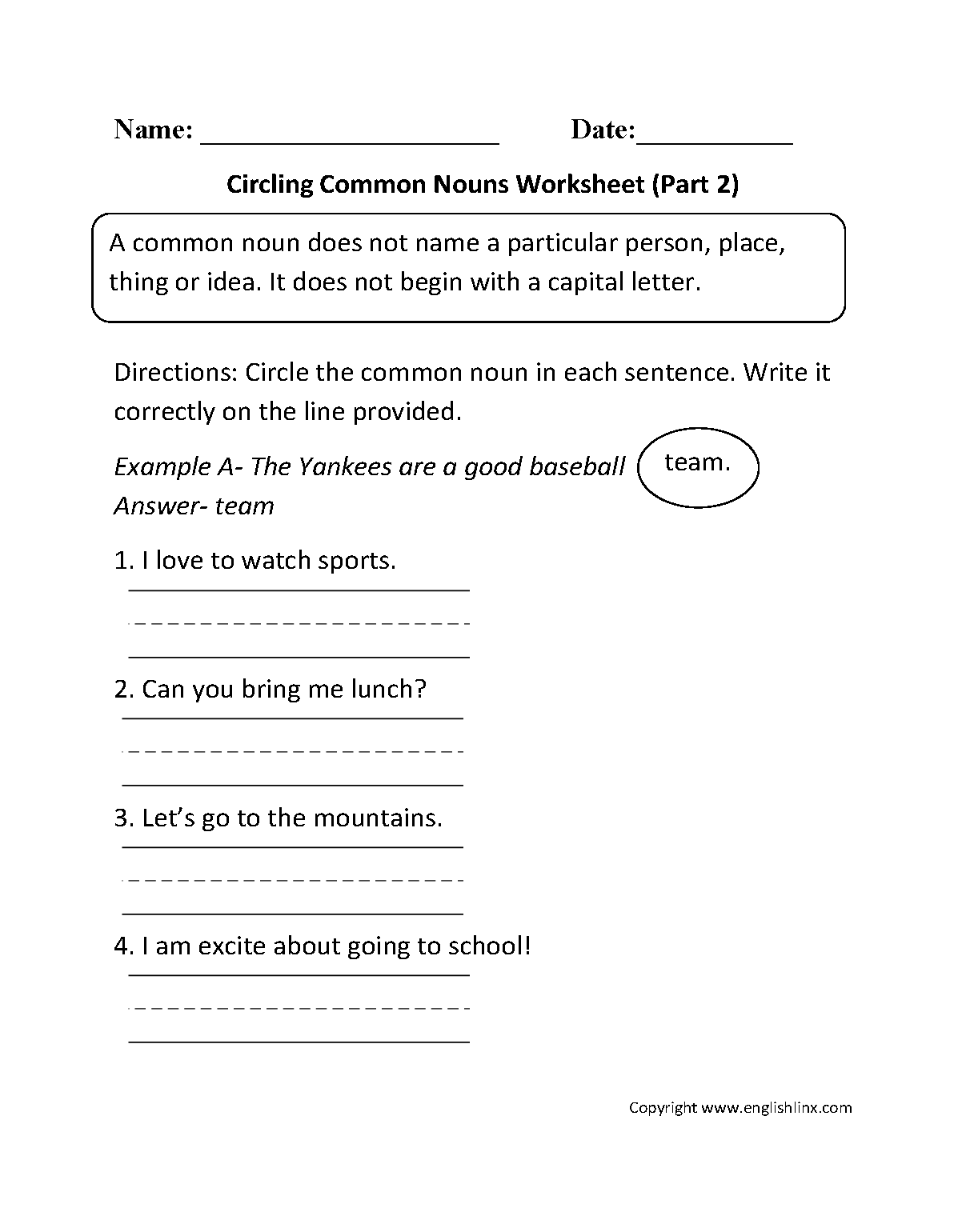 Proper And Common Nouns Worksheets Circling Common Nouns Worksheet Part 2