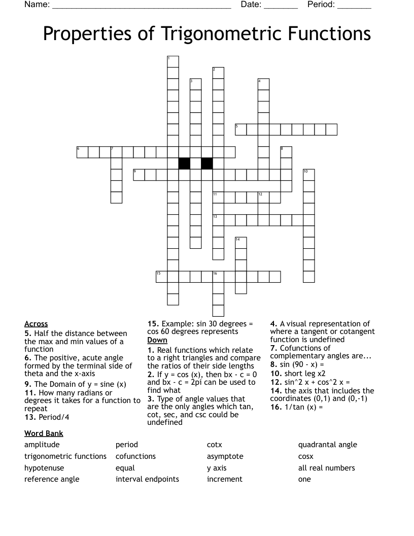 Properties Of Trigonometric Functions Crossword WordMint Properties Of Trigonometric Functions Crossword WordMint