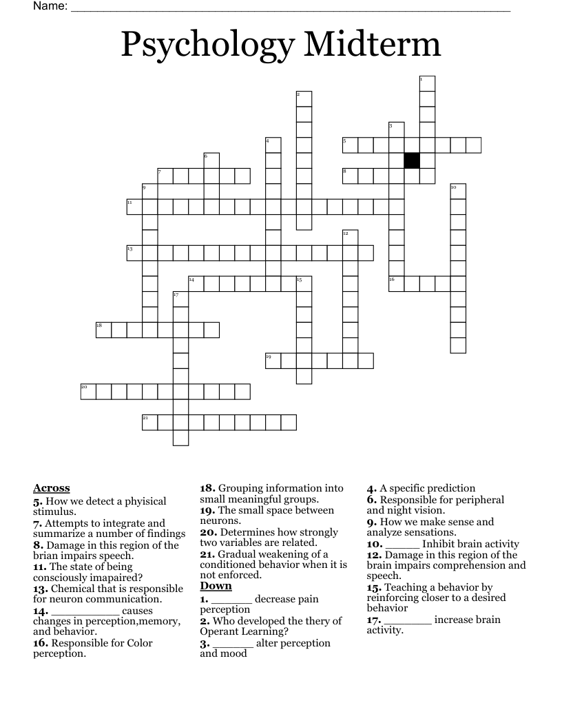 Psychology Midterm Crossword WordMint