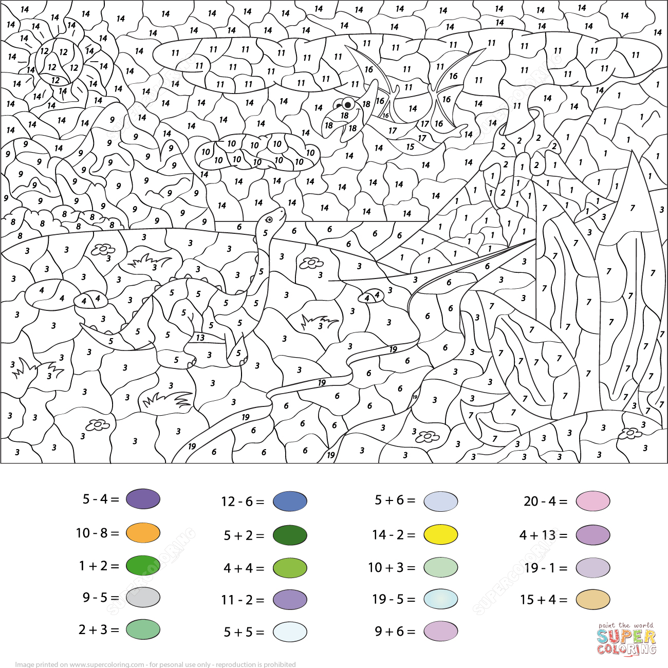 Pterodactyl And Diplodocus Color By Number Coloring Page Free Printable Pterodactyl And Diplodocus Color By Number Coloring Page Free Printable