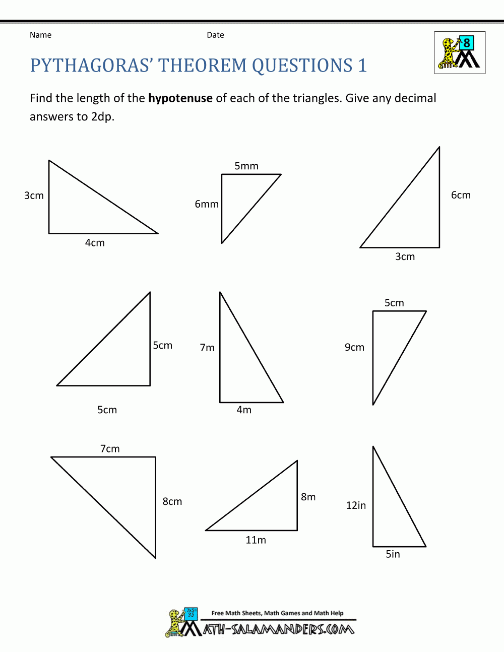 Pythagoras Theorem Questions Pythagoras Theorem Questions
