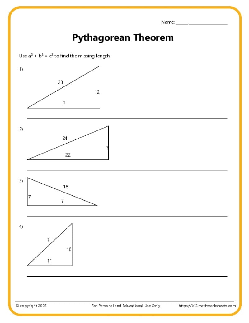 Pythagorean Theorem Worksheets Pythagorean Theorem Worksheets