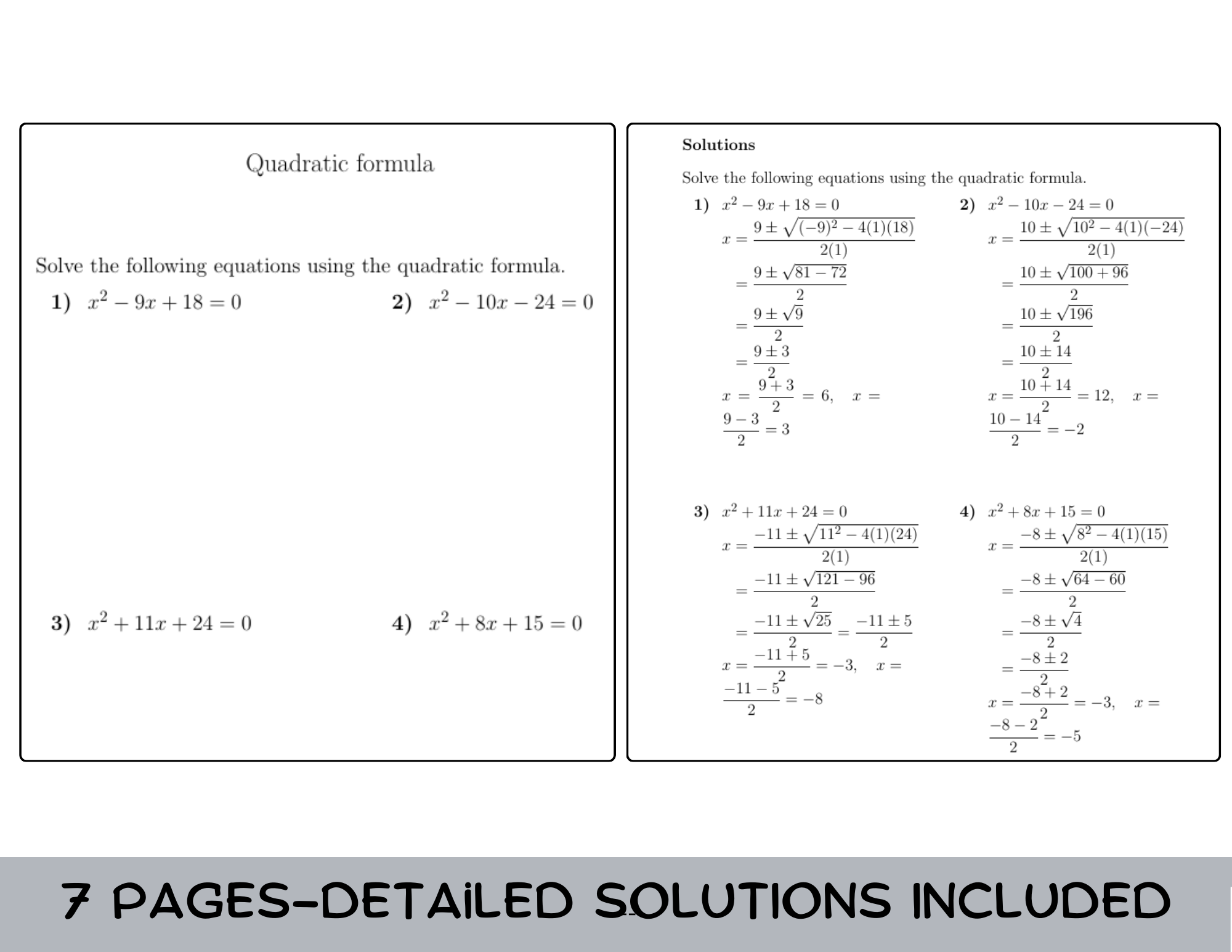 Quadratic Formula Worksheet with Solutions Teaching Resources Quadratic Formula Worksheet with Solutions Teaching Resources