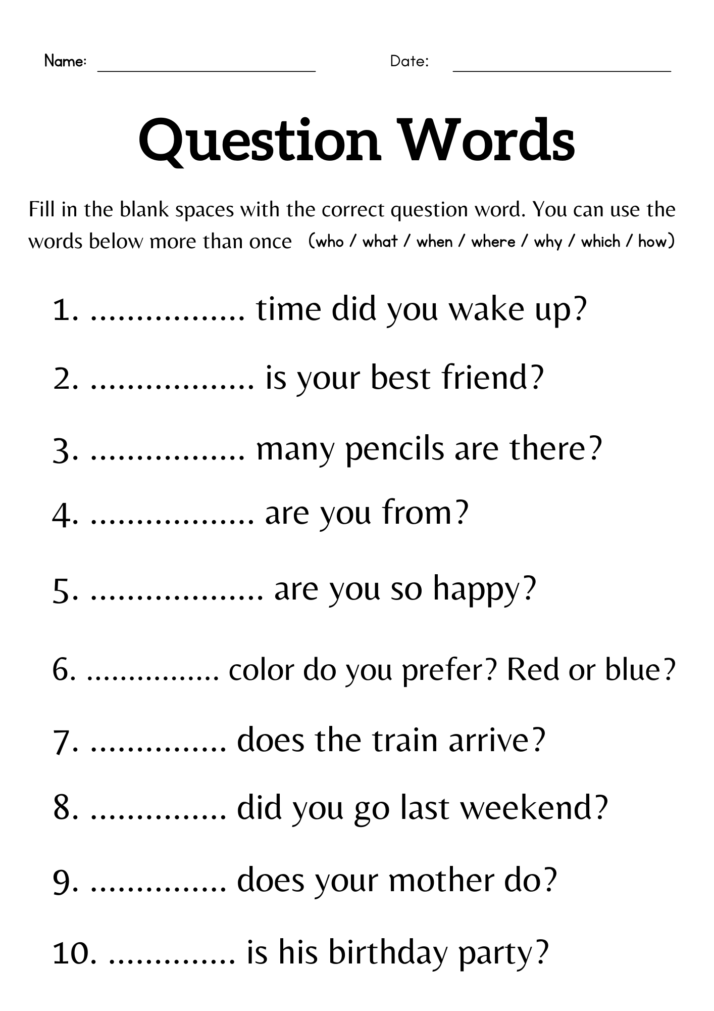 Question Words Worksheet For Grade 1 Or 2 Wh Questions Exercises For Kids Made By Teachers Question Words Worksheet For Grade 1 Or 2 Wh Questions Exercises For Kids Made By Teachers