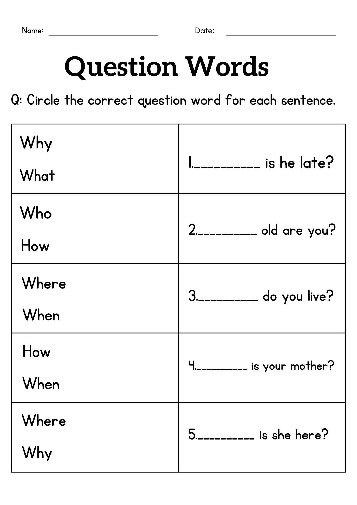 Question Words Worksheet For Grade 1 Or 2 Wh Questions Exercises For Kids Made By Teachers Question Words Worksheet For Grade 1 Or 2 Wh Questions Exercises For Kids Made By Teachers