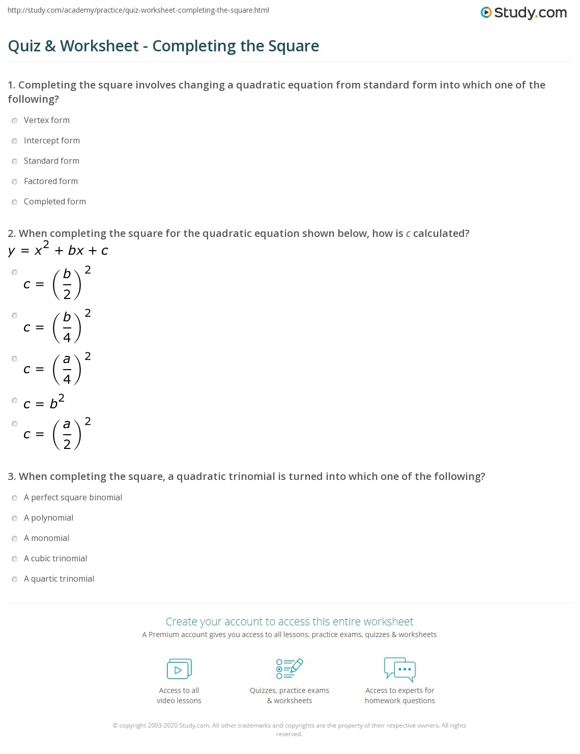 completing the square worksheet completing the square worksheet