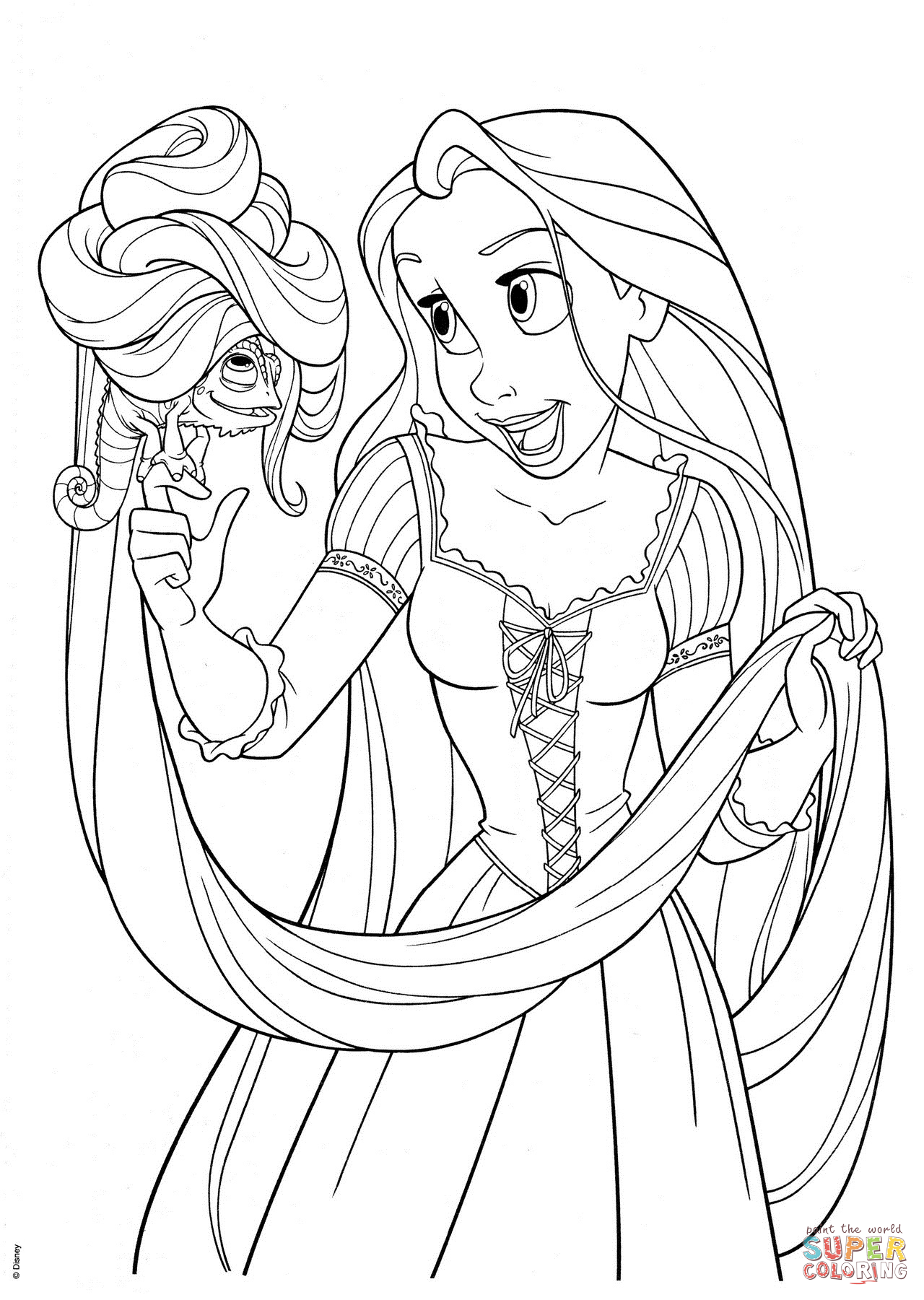 Rapunzel With Pascal Coloring Page Free Printable