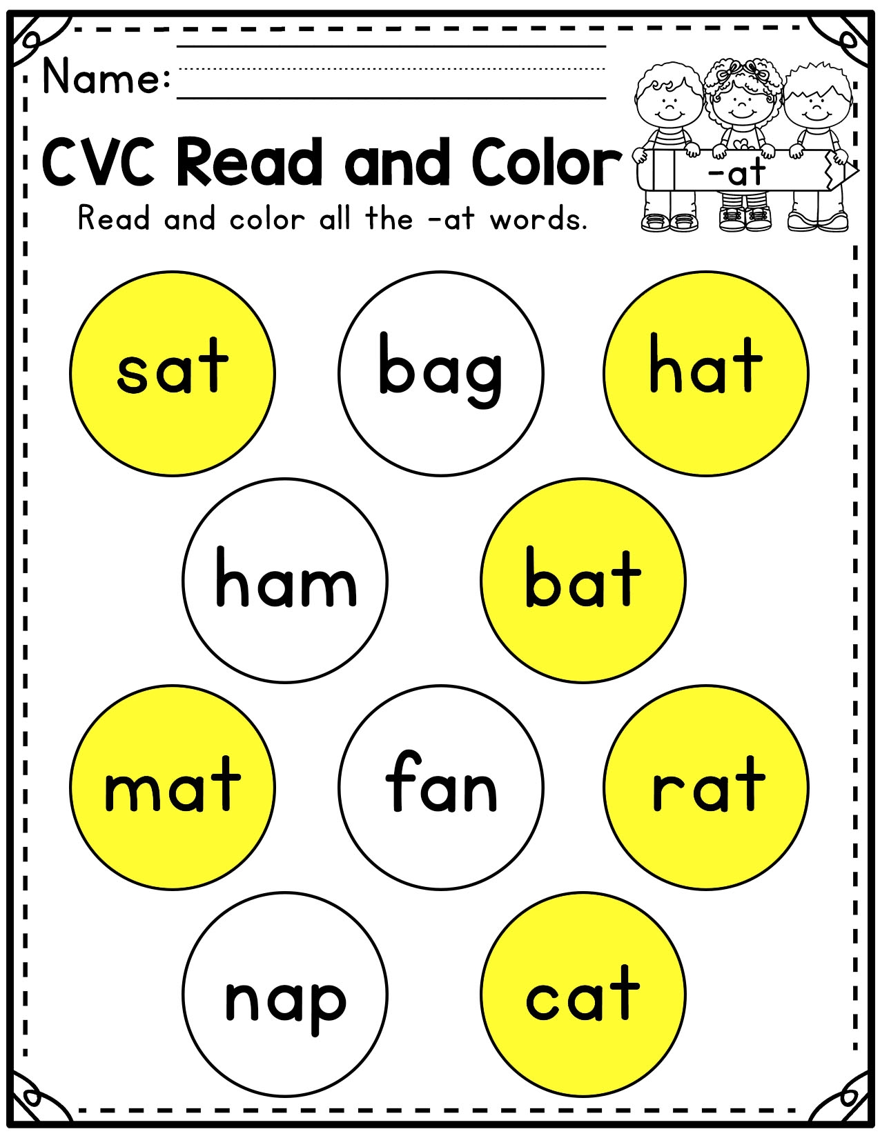 Read And Color CVC Words Kindergarten Made By Teachers