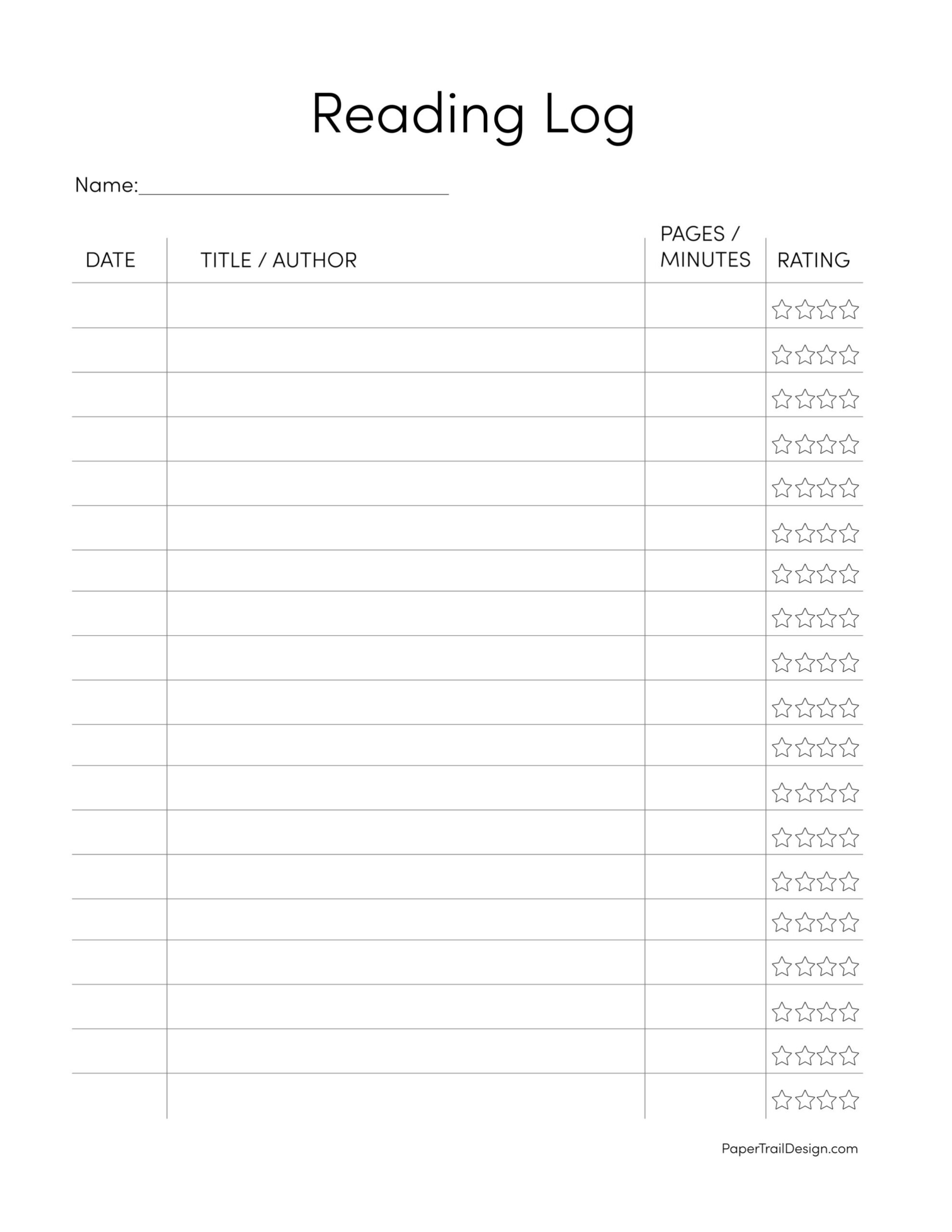 Reading Log Printable Paper Trail Design Reading Log Printable Paper Trail Design