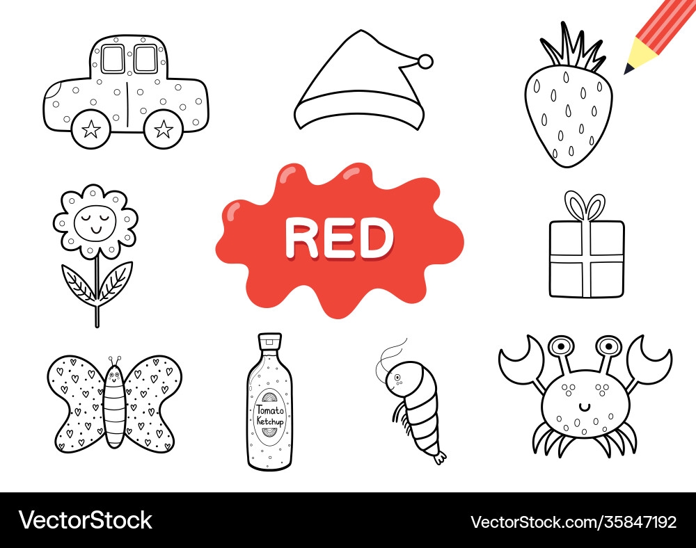 Red Coloring Page For Kids Elements Royalty Free Vector VectorStock