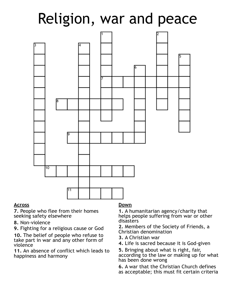 Religion War And Peace Crossword WordMint Religion War And Peace Crossword WordMint
