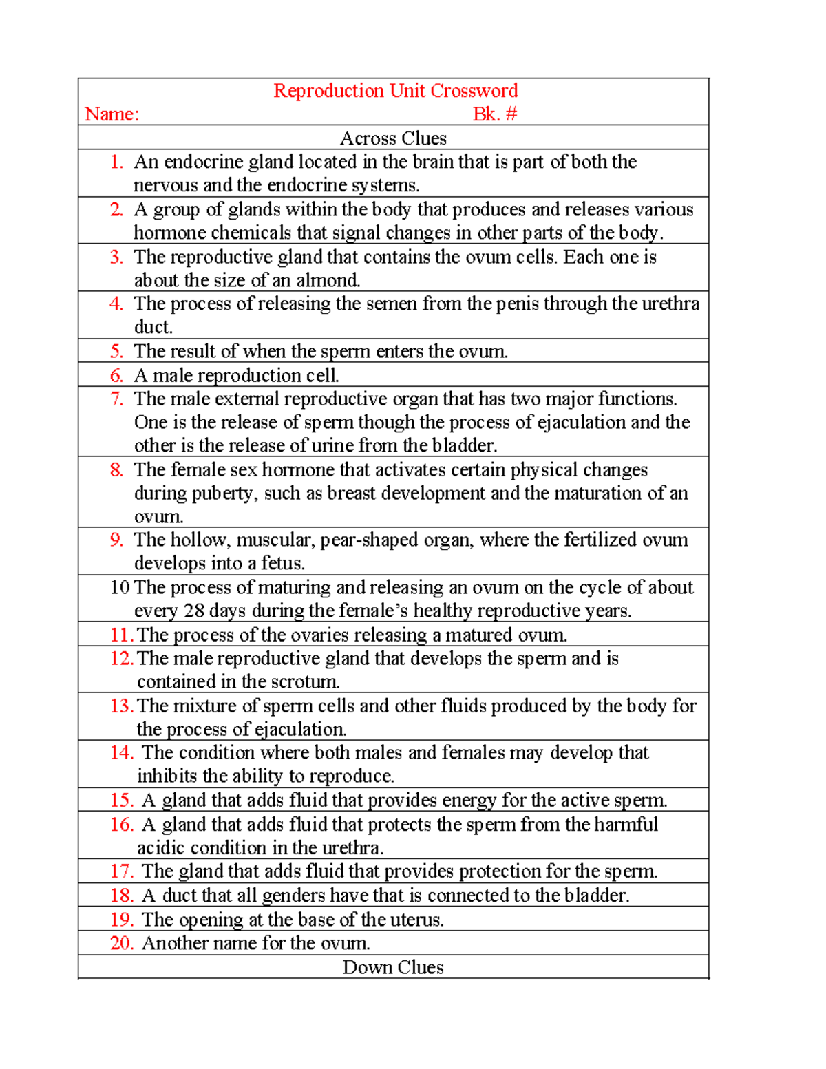 Reproduction Unit Crossword Cp 18 Clues Answers 2025 Studocu